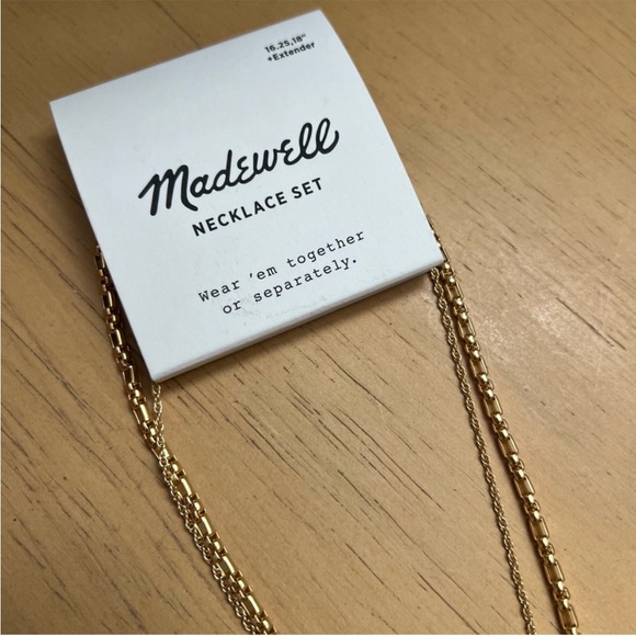 NWT MADEWELL 2-Piece Lariat Necklace Set Vintage Gold - Picture 6 of 11